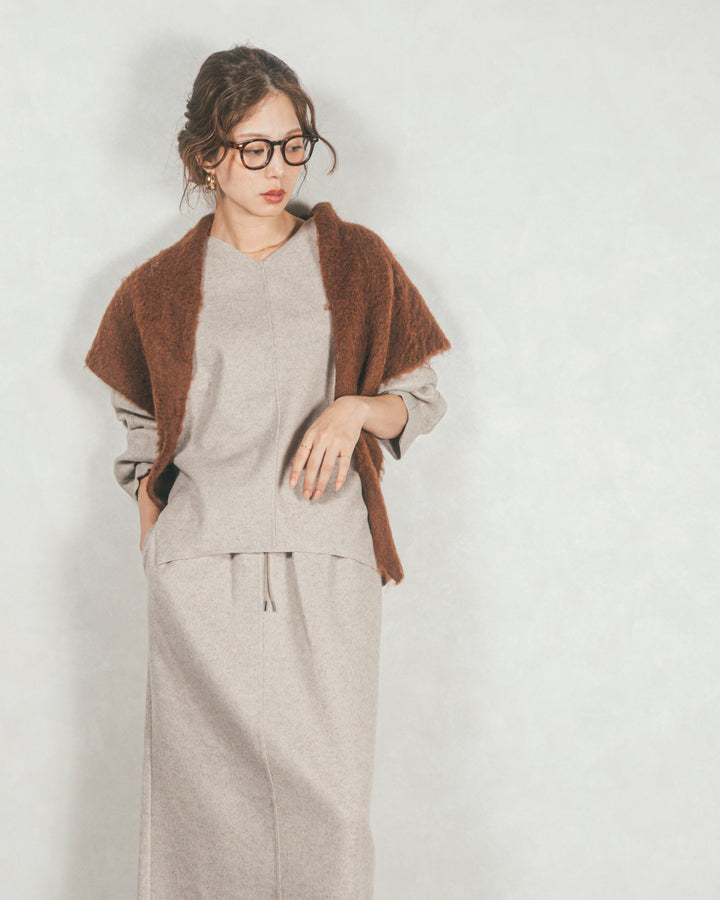 Smoothニットソー Vネックプルオーバー（BEIGE）