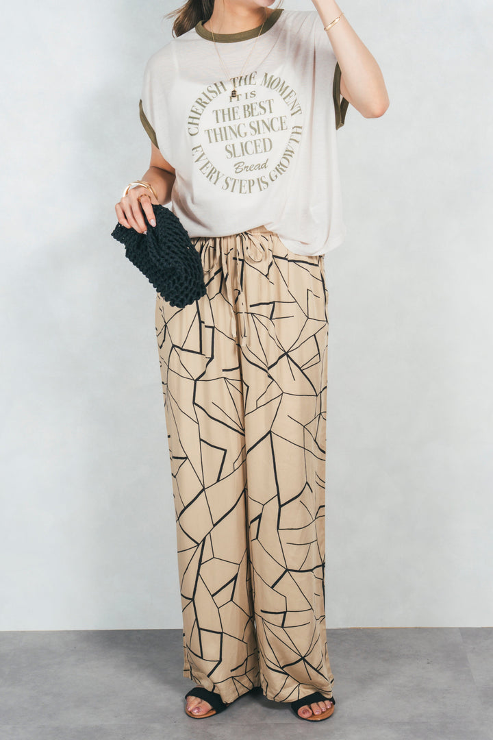 ロゴプリントリンガーT(KHAKI x OFF WHITE)