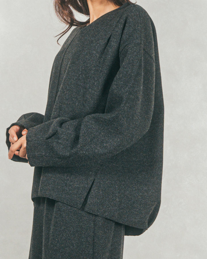 ［SET］Smoothニットソー Vネックプルオーバー+プリーツティアードLongスカート