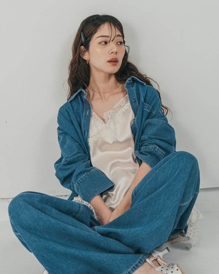 ［SET］Airy Denim オーバーシャツ + Airy Denim ワイドパンツ（2SET）