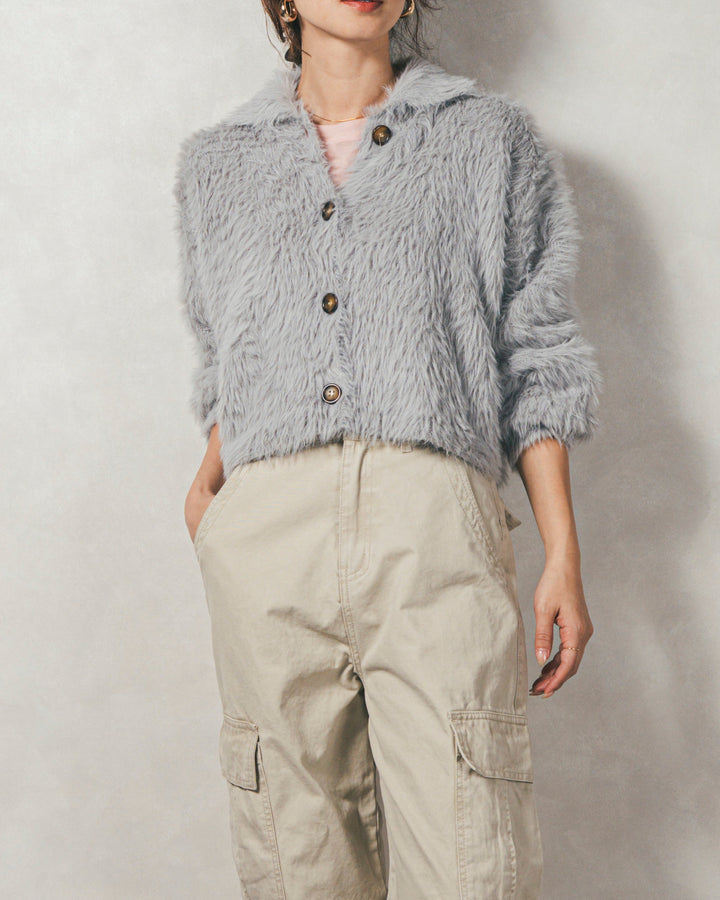 ［SET］フェザーヤーン 衿付きカーディガン+ピグメントツイルカーゴパンツ（2SET）