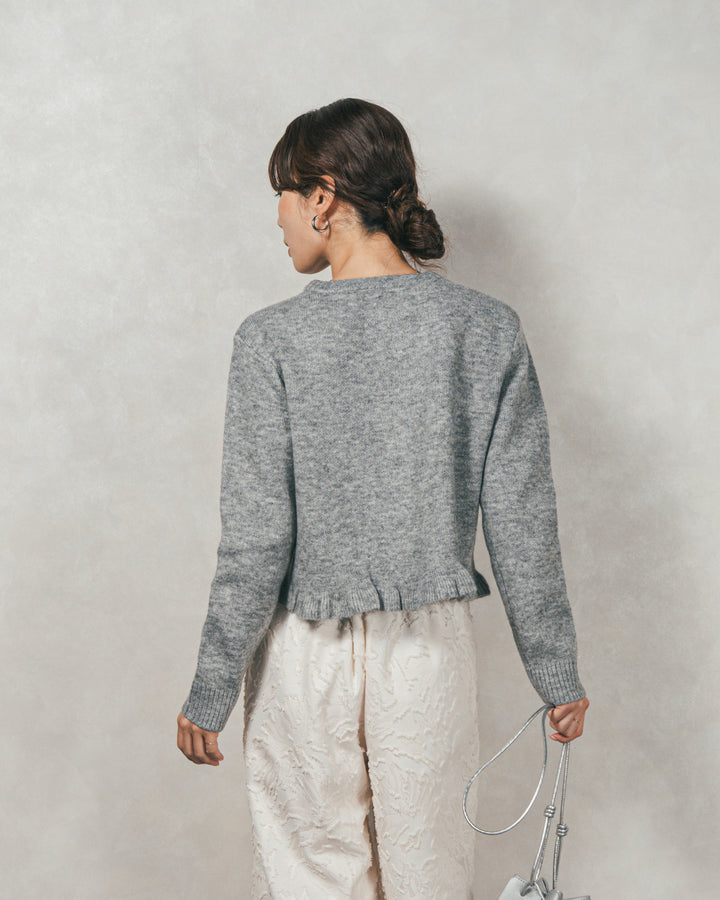 ［SET］フロントフリルメランジニットカーデ+フリンジジャガードリラックスパンツ（2SET）