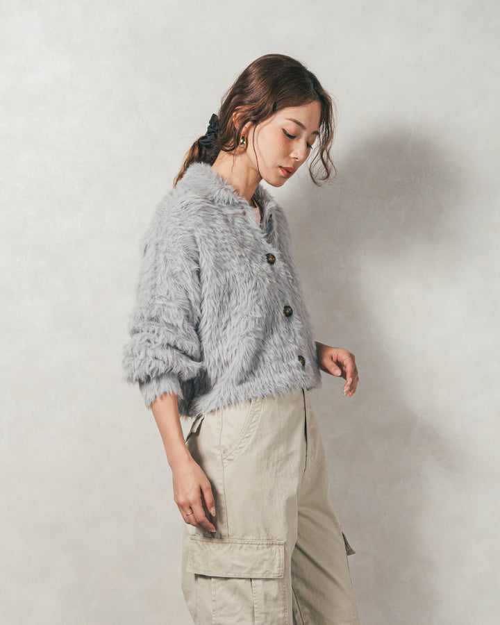 ［SET］フェザーヤーン 衿付きカーディガン+ピグメントツイルカーゴパンツ（2SET）