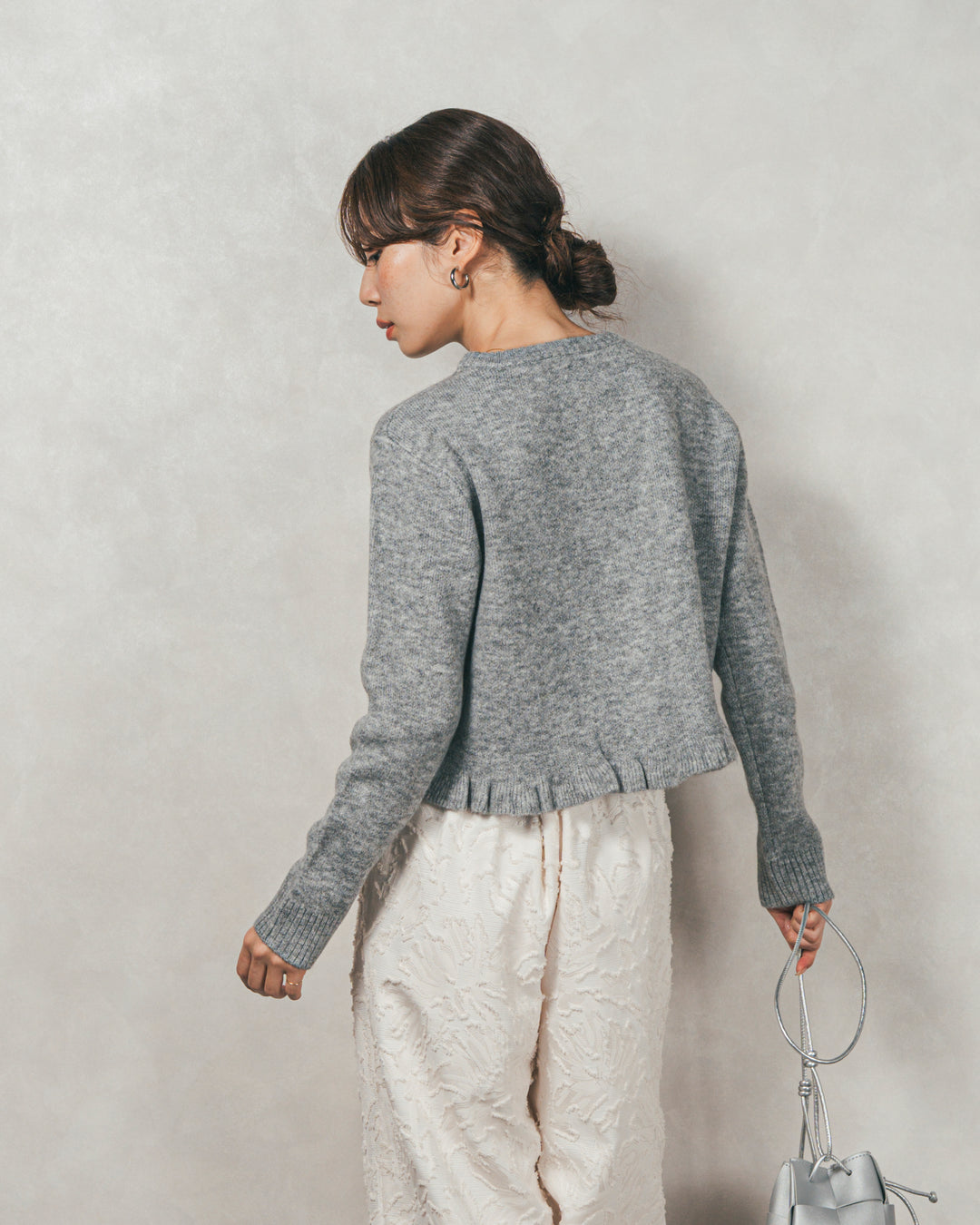 フロントフリルメランジニットカーデ（GREY）