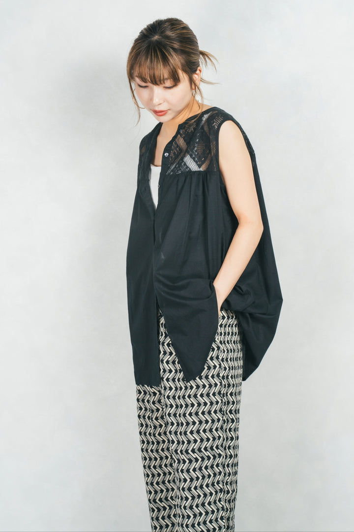 コットンレースサマーブラウス (BLACK)