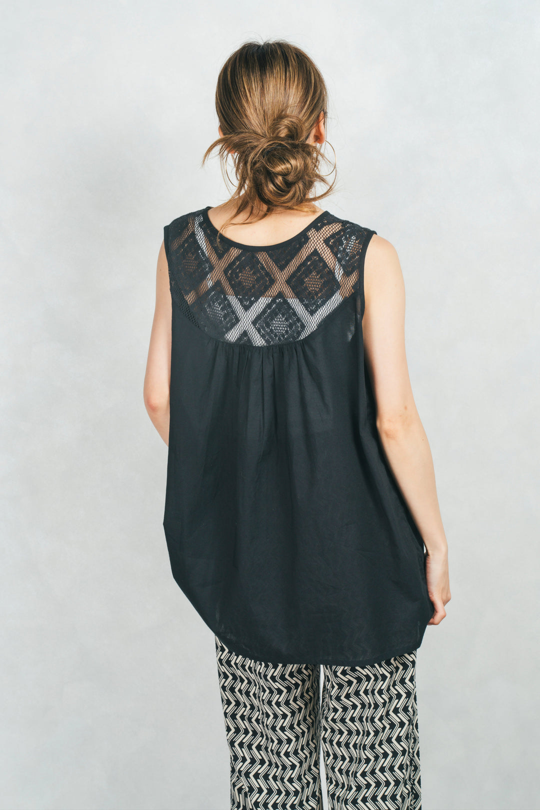 コットンレースサマーブラウス (BLACK)