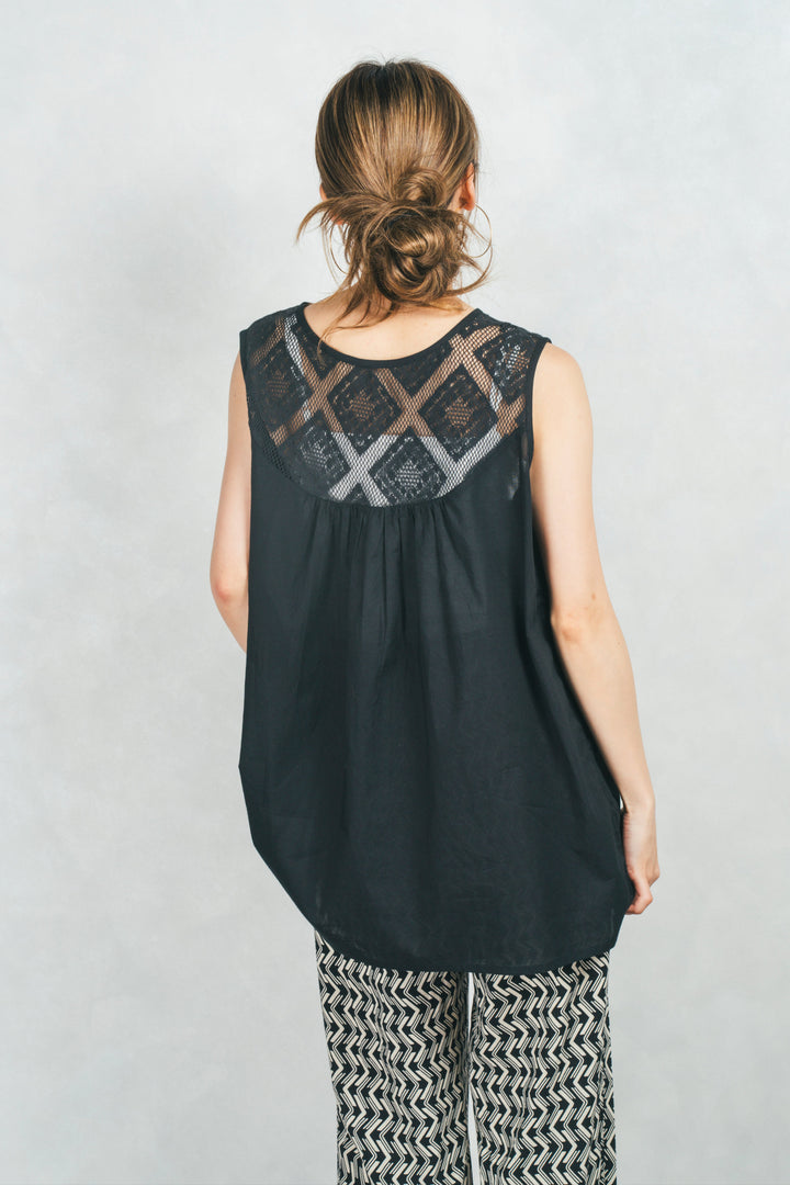 コットンレースサマーブラウス (BLACK)