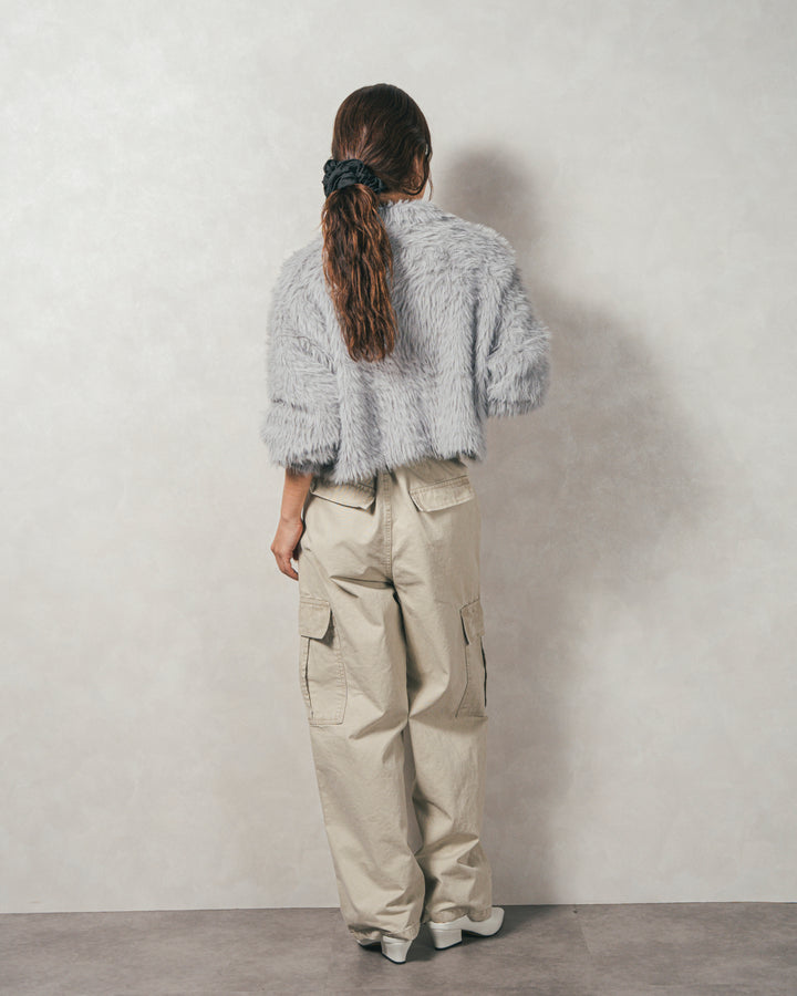 ［SET］フェザーヤーン 衿付きカーディガン+ピグメントツイルカーゴパンツ（2SET）