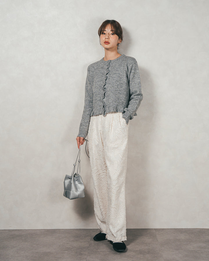 フロントフリルメランジニットカーデ（GREY）