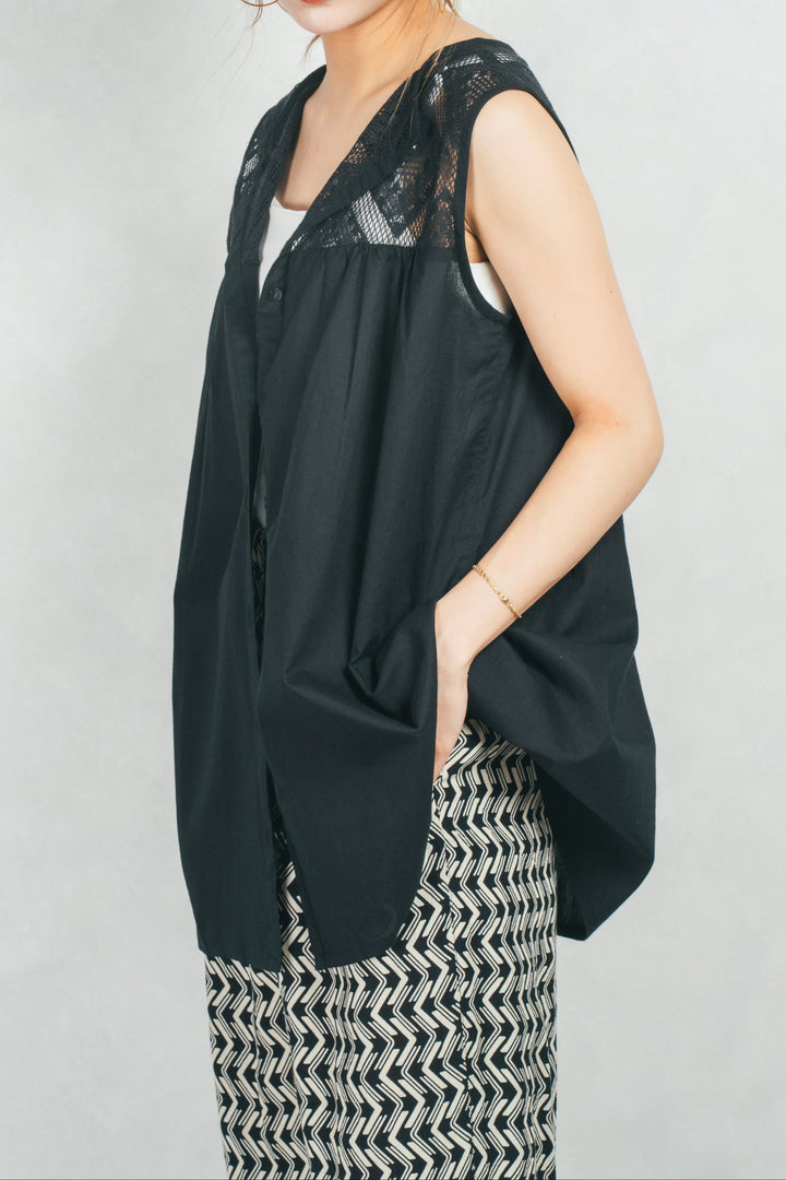 コットンレースサマーブラウス (BLACK)