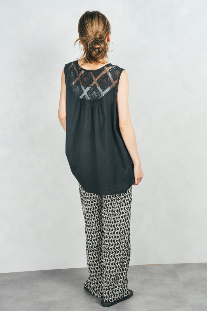 コットンレースサマーブラウス (BLACK)