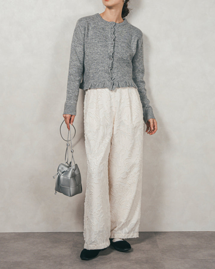 ［SET］フロントフリルメランジニットカーデ+フリンジジャガードリラックスパンツ（2SET）