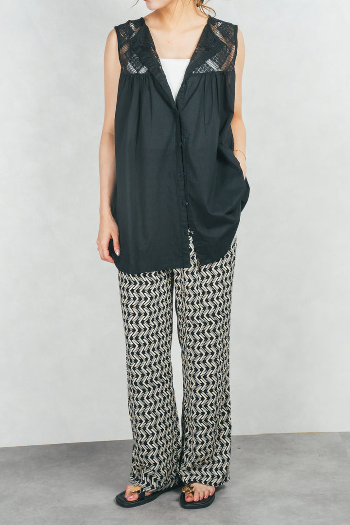 コットンレースサマーブラウス (BLACK)