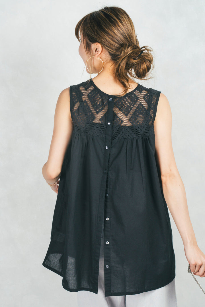 コットンレースサマーブラウス (BLACK)