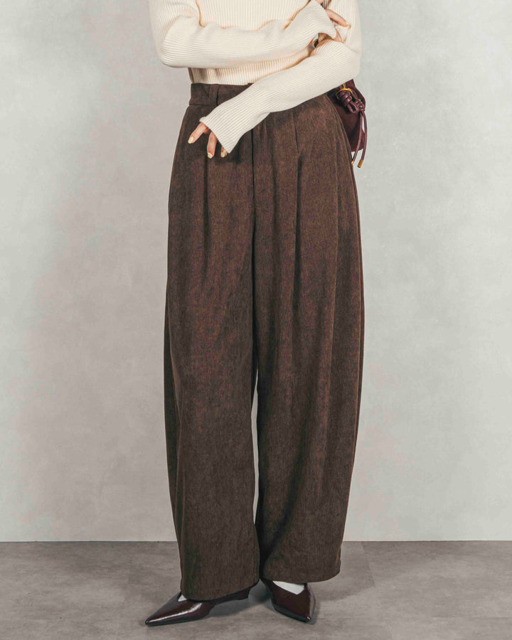 サイドタックコクーンコーデュロイパンツ (BROWN)
