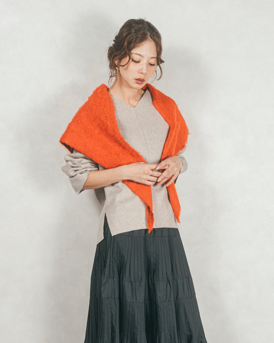 モヘアタッチ マルチTriangleスカーフ (ORANGE)