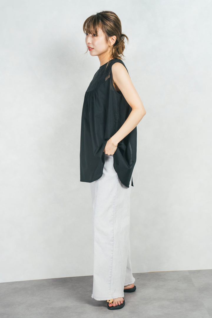 コットンレースサマーブラウス (BLACK)