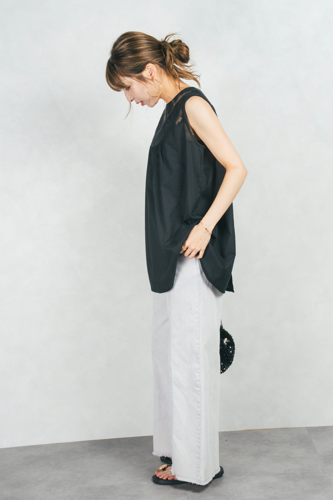 コットンレースサマーブラウス (BLACK)