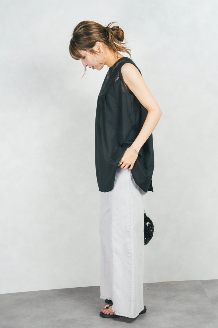 コットンレースサマーブラウス (BLACK)