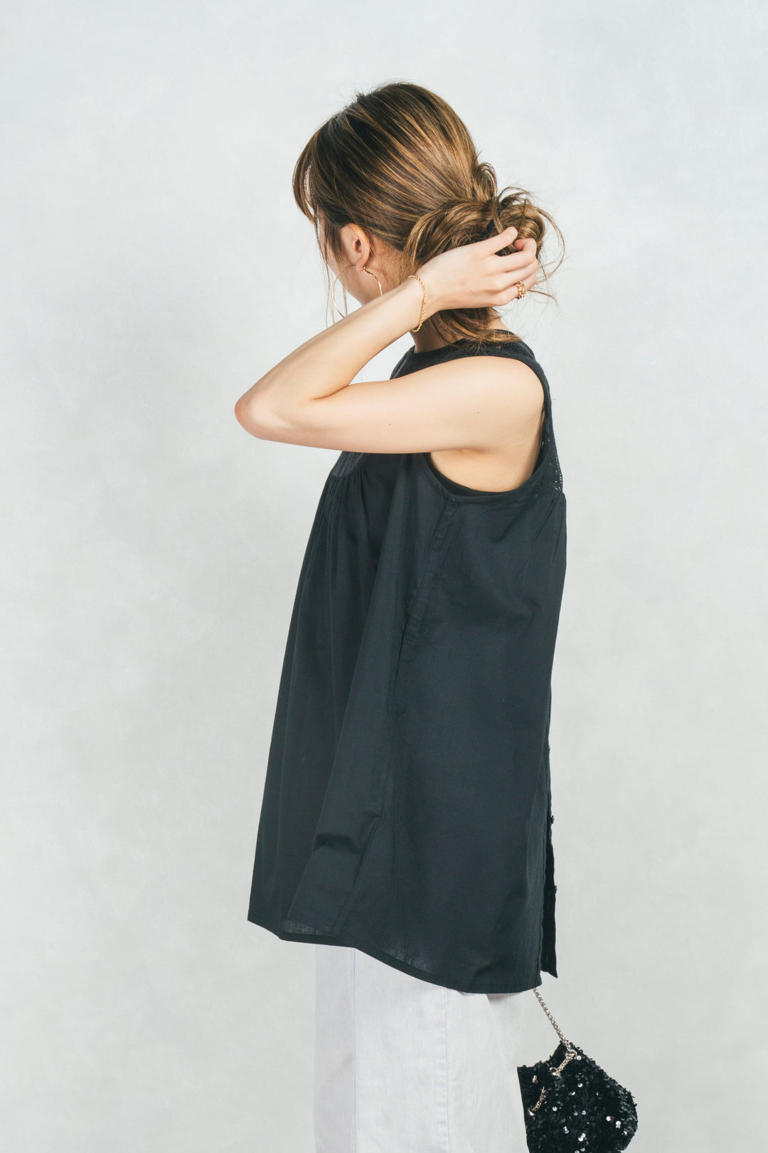 コットンレースサマーブラウス (BLACK)