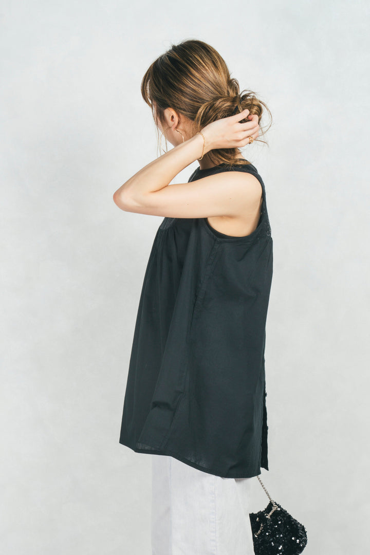 コットンレースサマーブラウス (BLACK)