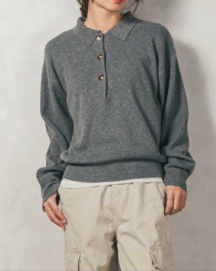 ［SET］ボタンデザインポロニット+ピグメントツイルカーゴパンツ（2SET）