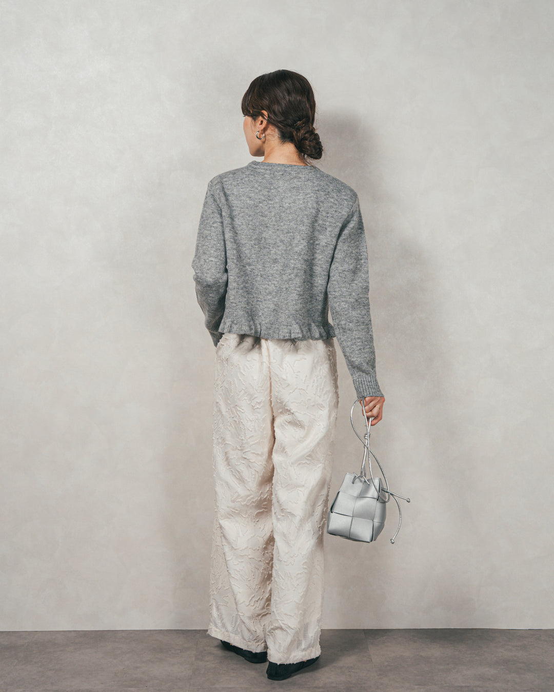 フロントフリルメランジニットカーデ（GREY）