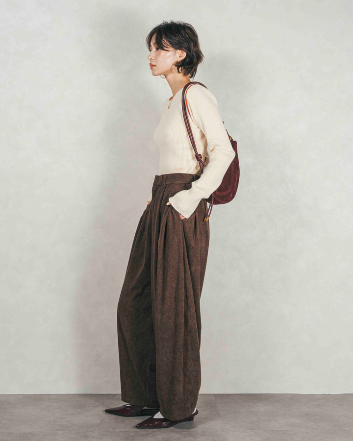 サイドタックコクーンコーデュロイパンツ (BROWN)