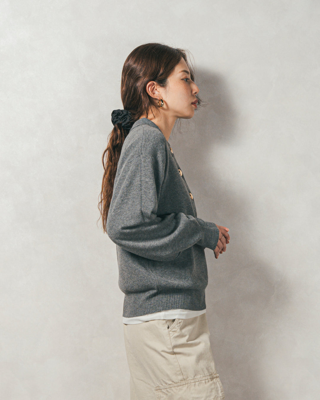 ［SET］ボタンデザインポロニット+ピグメントツイルカーゴパンツ（2SET）