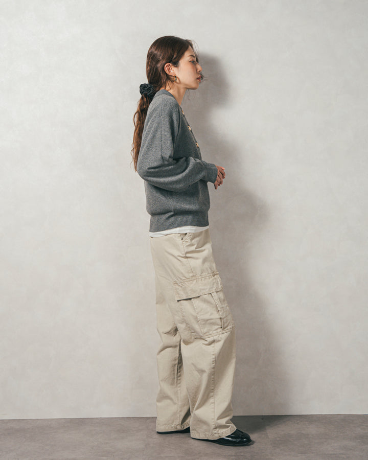 ［SET］ボタンデザインポロニット+ピグメントツイルカーゴパンツ（2SET）
