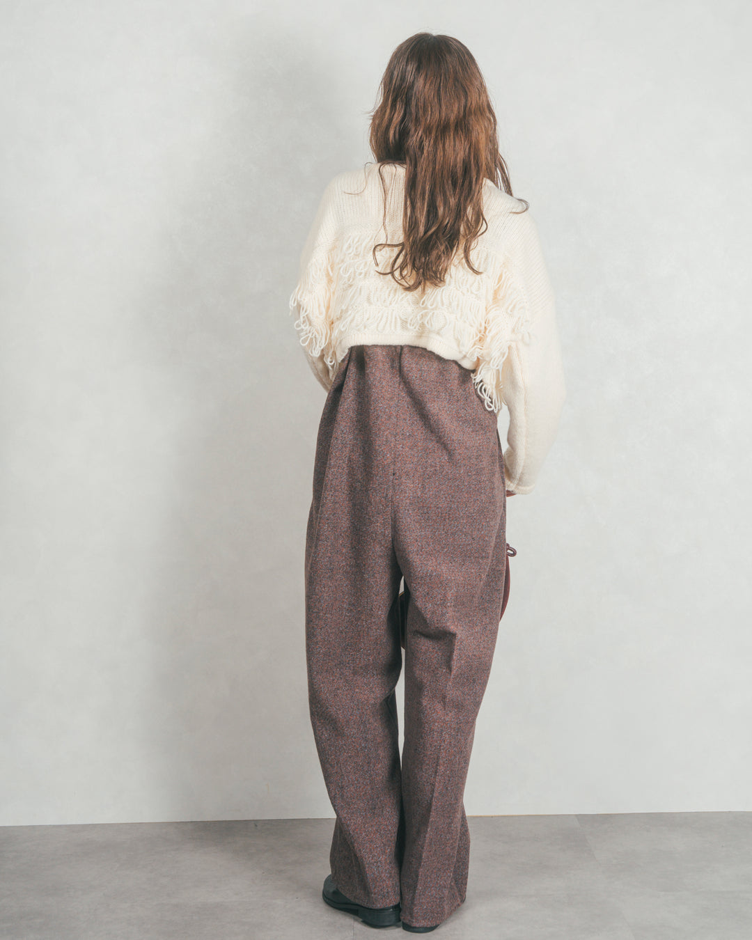 ［SET］ループ編みフリンジカーディガン+Tweedベロアサロペット（2SET）