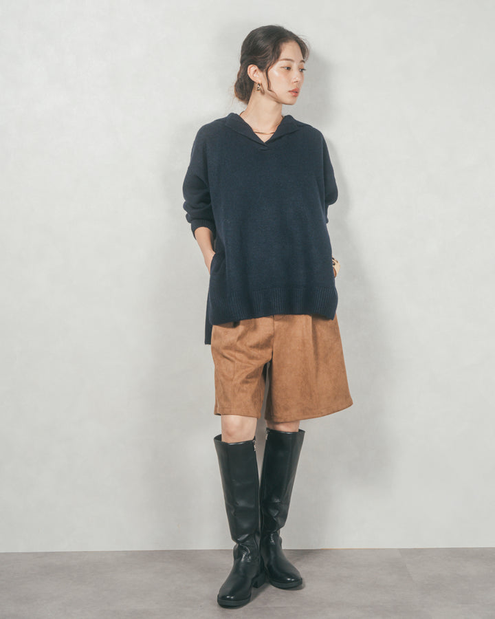 サイドスリット襟付きスキッパーニット (NAVY)