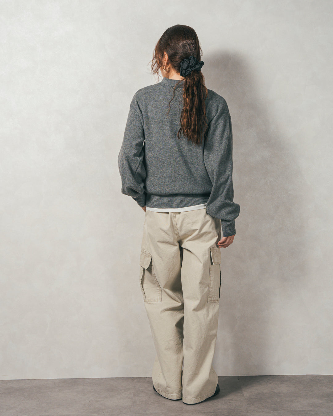 ［SET］ボタンデザインポロニット+ピグメントツイルカーゴパンツ（2SET）