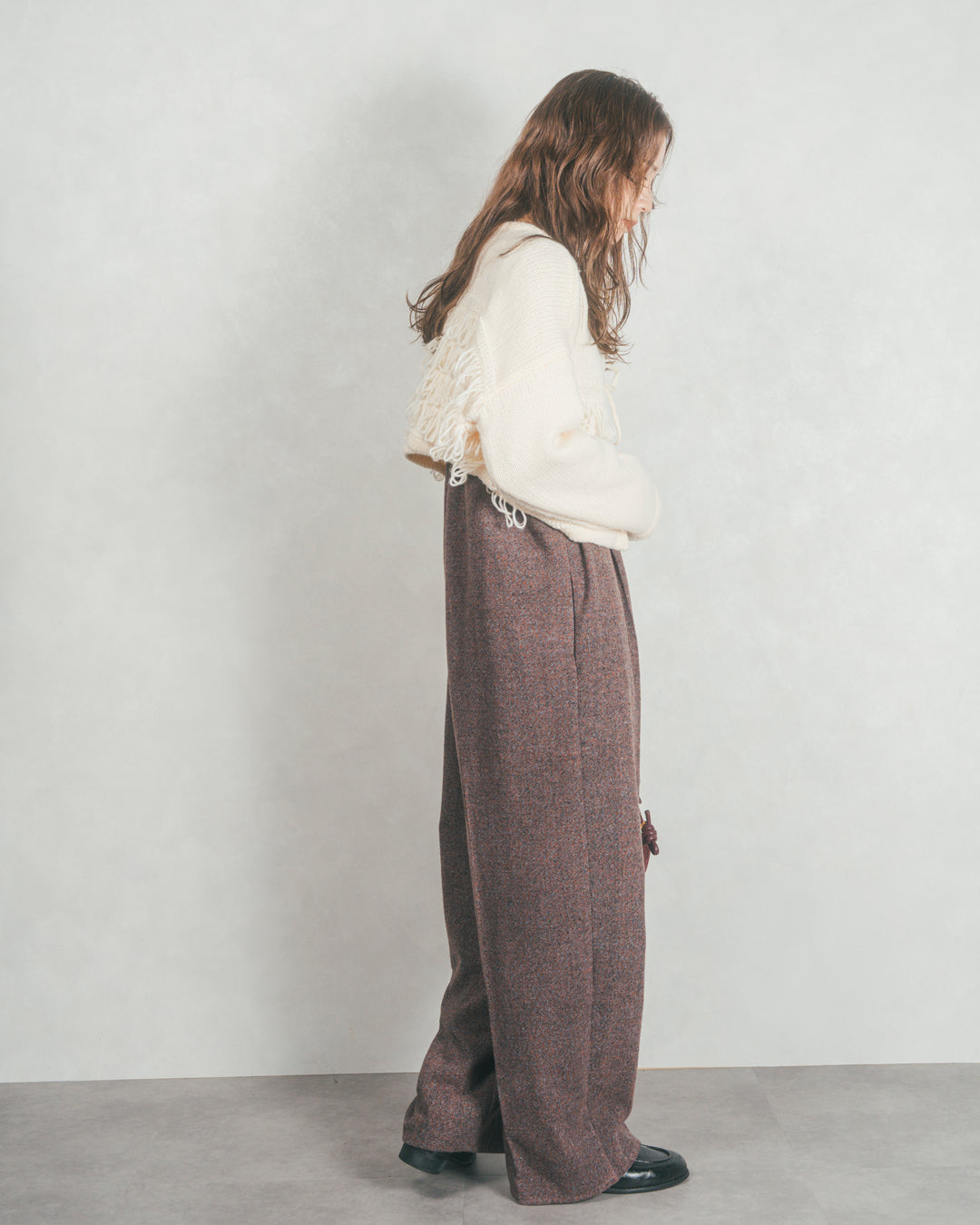 ［SET］ループ編みフリンジカーディガン+Tweedベロアサロペット（2SET）