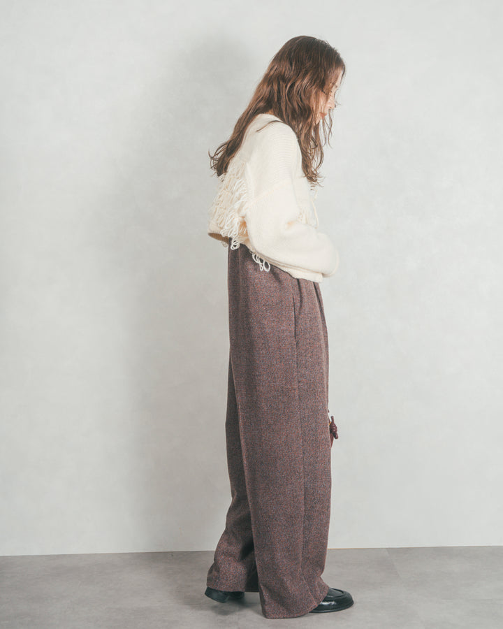 ［SET］ループ編みフリンジカーディガン+Tweedベロアサロペット（2SET）