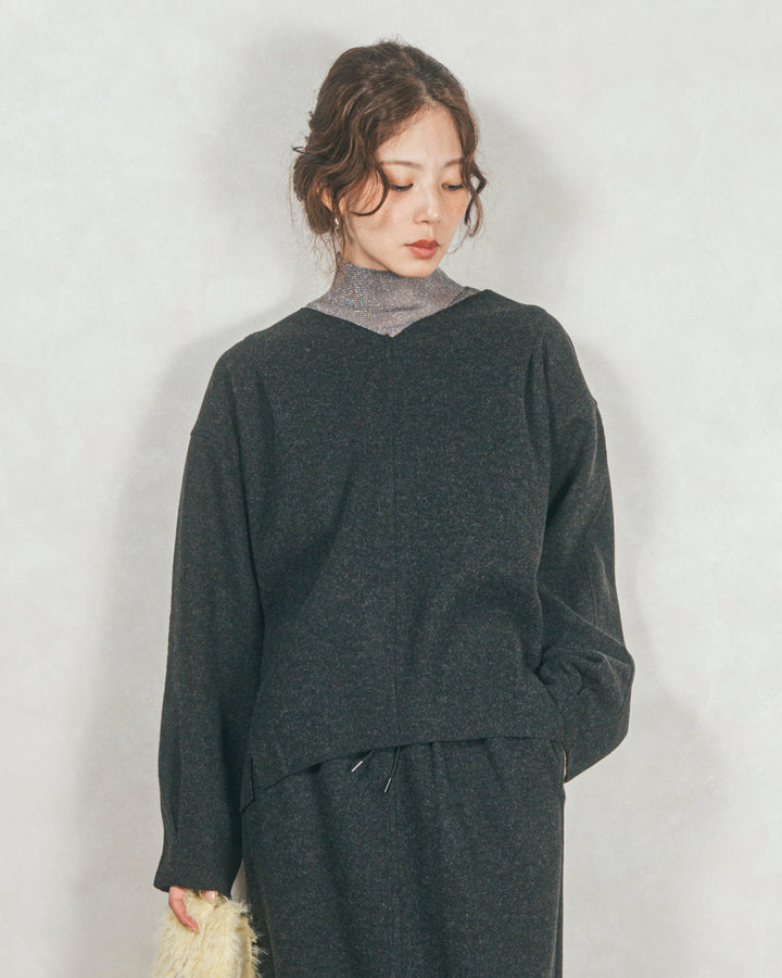 Smoothニットソー Vネックプルオーバー (CHARCOAL)