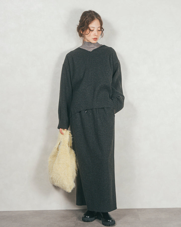 ［SET］Smoothニットソー Vネックプルオーバー+Smoothニットソー Narrowスカート