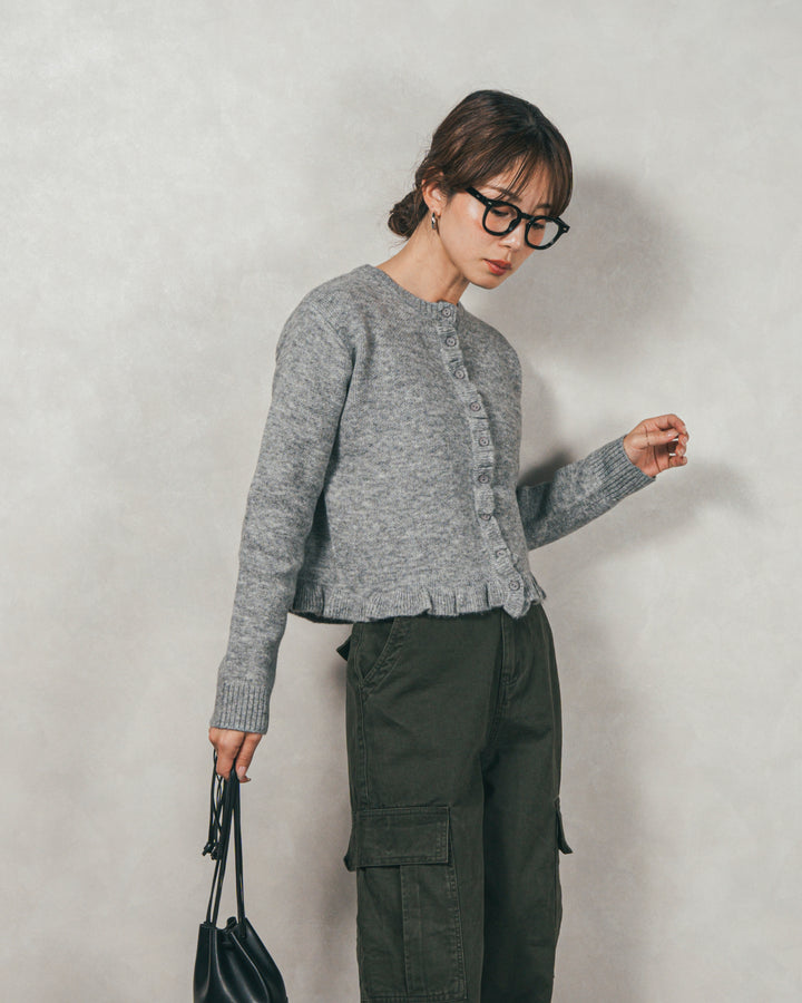 ［SET］フロントフリルメランジニットカーデ+ピグメントツイルカーゴパンツ（2SET）