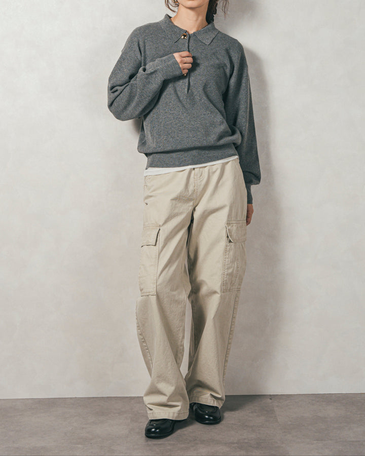 ［SET］ボタンデザインポロニット+ピグメントツイルカーゴパンツ（2SET）