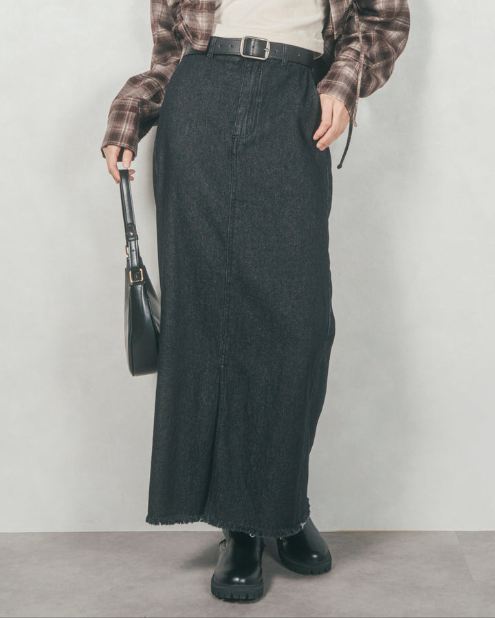 ［SET］テディボア Middleコート+フロントスリット Iラインデニムスカート（2SET）