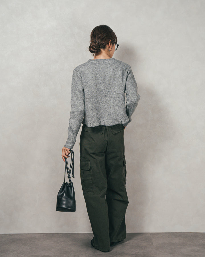 ［SET］フロントフリルメランジニットカーデ+ピグメントツイルカーゴパンツ（2SET）