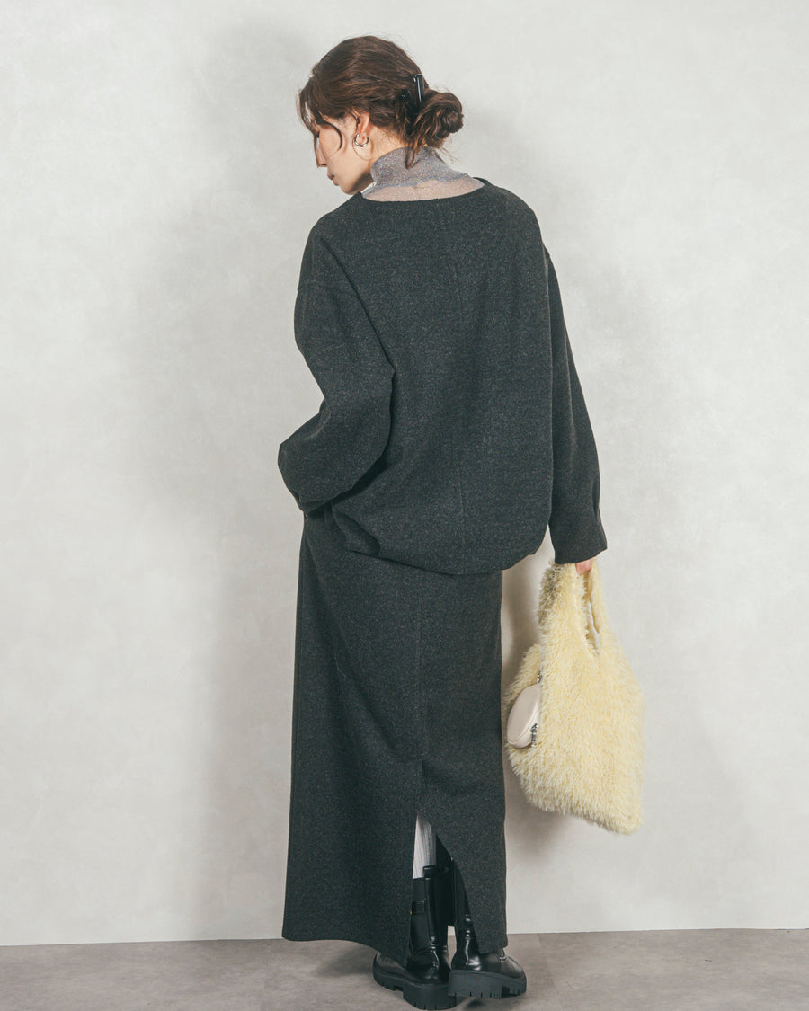 ［SET］Smoothニットソー Vネックプルオーバー+Smoothニットソー Narrowスカート