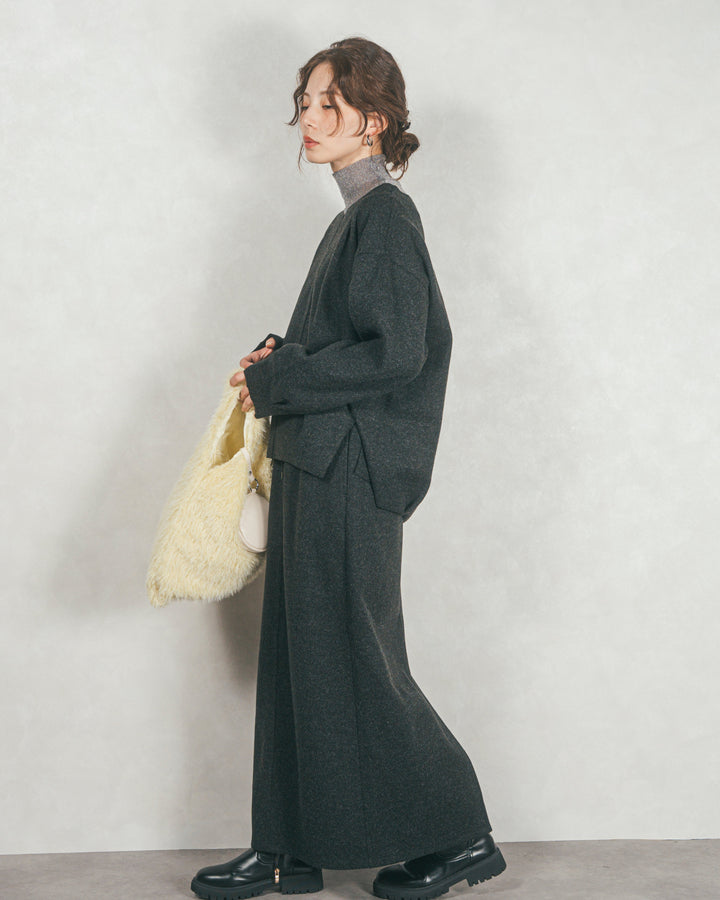 ［SET］Smoothニットソー Vネックプルオーバー+Smoothニットソー Narrowスカート