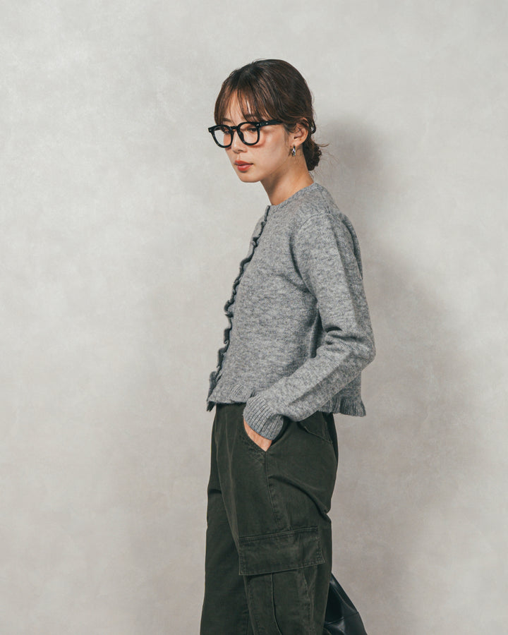 ［SET］フロントフリルメランジニットカーデ+ピグメントツイルカーゴパンツ（2SET）