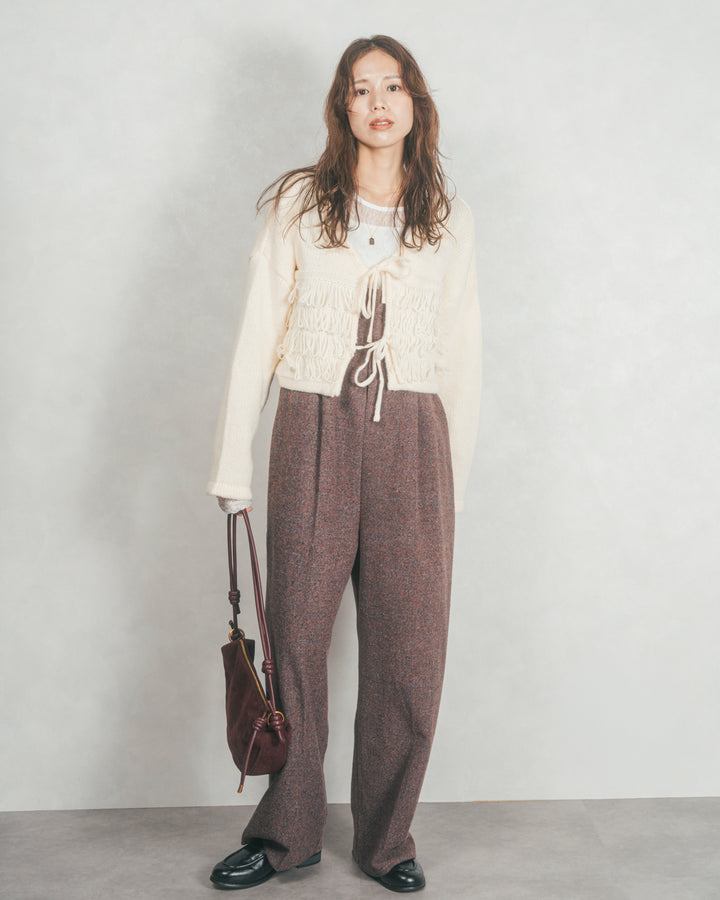 ［SET］ループ編みフリンジカーディガン+Tweedベロアサロペット（2SET）