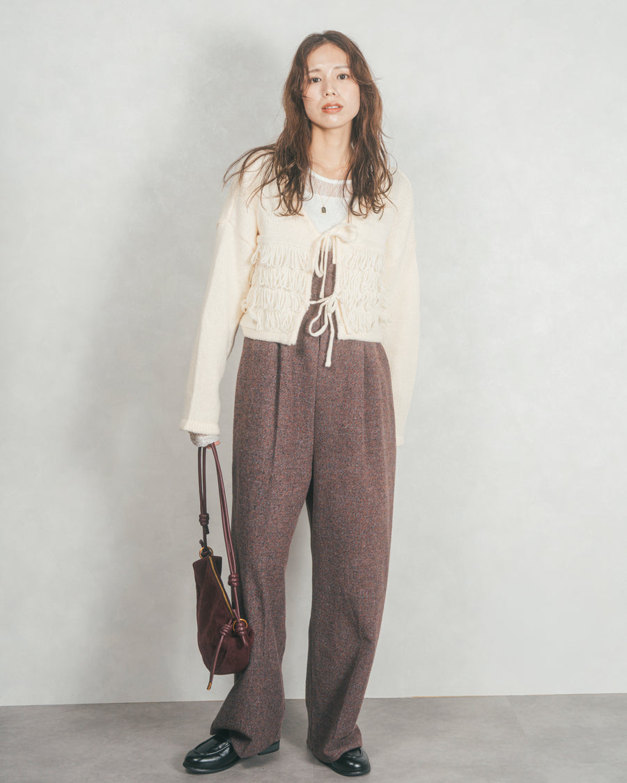 ［SET］ループ編みフリンジカーディガン+Tweedベロアサロペット（2SET）
