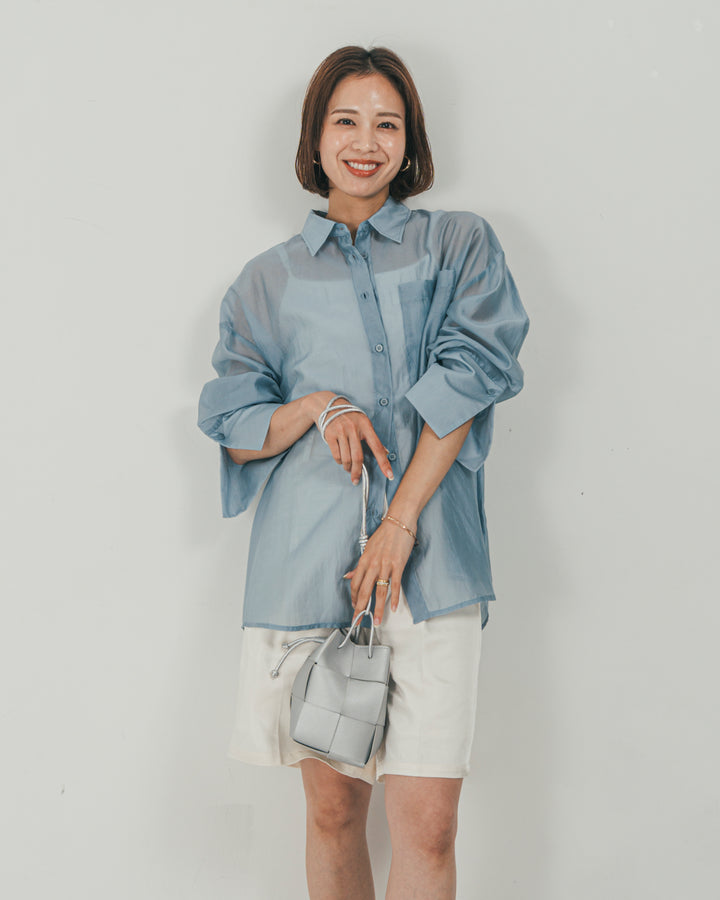 ［SET］Clear Sheer オーバーシャツ + Vintageサテン　ハーフパンツ（2SET）