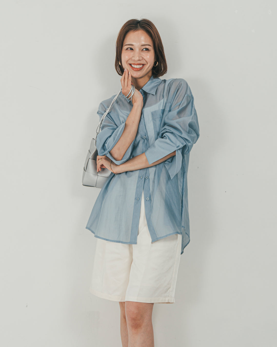 ［SET］Clear Sheer オーバーシャツ + Vintageサテン　ハーフパンツ（2SET）