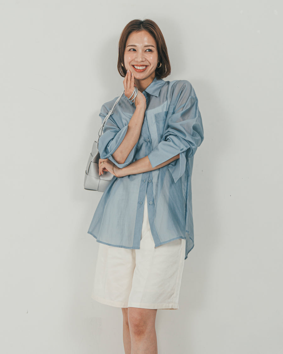 ［SET］Clear Sheer オーバーシャツ + Vintageサテン　ハーフパンツ（2SET）