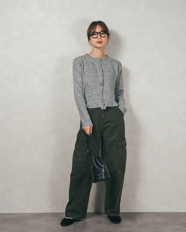 ［SET］フロントフリルメランジニットカーデ+ピグメントツイルカーゴパンツ（2SET）